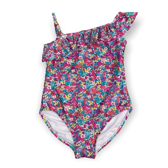 🌺 CARTER’S Floral Asymmetric Ruffle Swim Suit - Picture 1 of 9